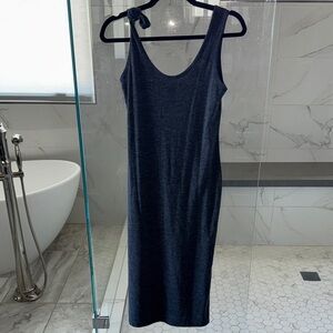 Treasure & Bond Dark Grey Cotton Midi Dress with Knot and Slit Details